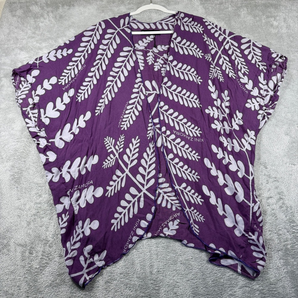 Kini Zamora Kimono Cardigan Women OS Purple Fern Open Front Made In Hawaii
